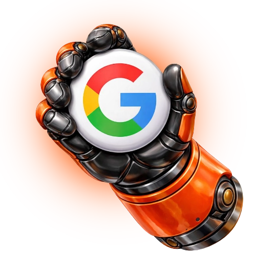 E-commerce 2 mascote da lumen segurando o logo do google